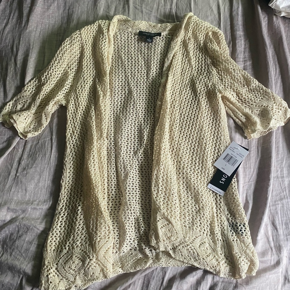 Perceptions Cream Open Knit Cardigan
